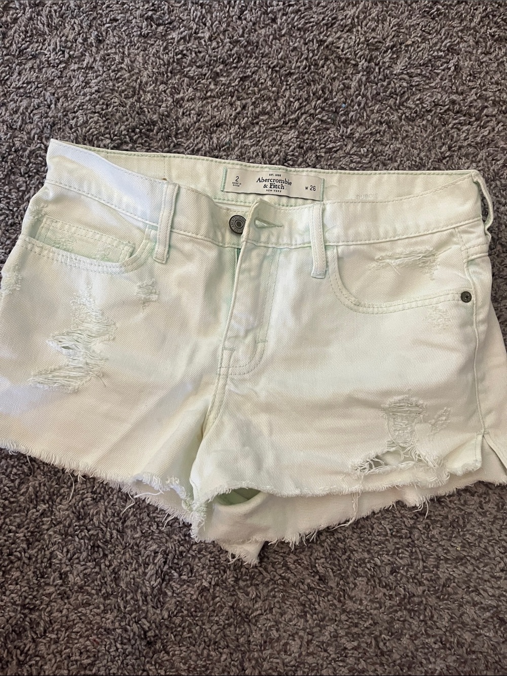Abercrombie & Fitch Light Mint Distressed Denim Shorts